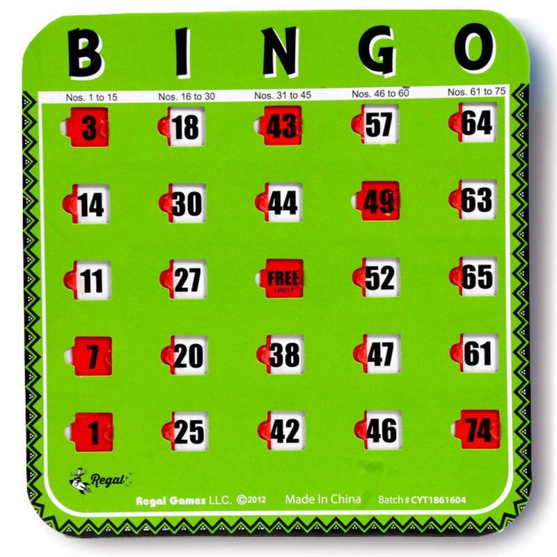 Regal Games Regal Bingo Bulk Bingo Cards with Sliding Windows - Reusable Large Print Bingo Game Cards for Adults Large Group - 8 Pack, Green - Image 1