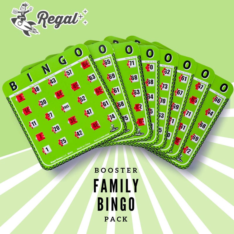 Regal Games Regal Bingo Bulk Bingo Cards with Sliding Windows - Reusable Large Print Bingo Game Cards for Adults Large Group - 8 Pack, Green - Image 2