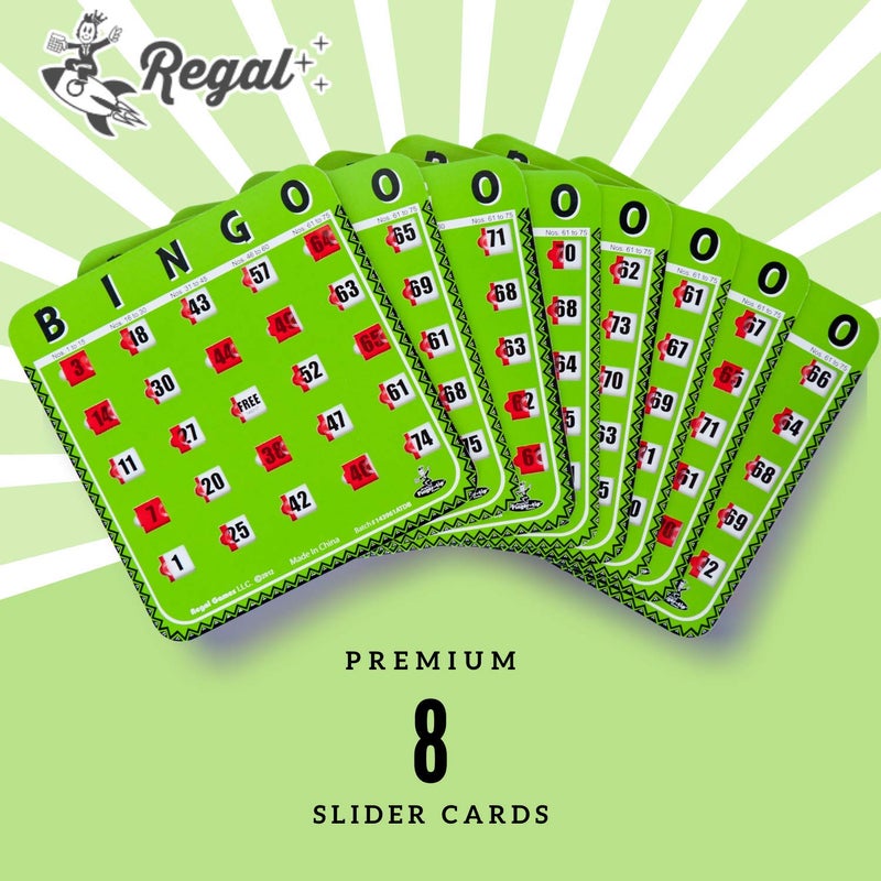 Regal Games Regal Bingo Bulk Bingo Cards with Sliding Windows - Reusable Large Print Bingo Game Cards for Adults Large Group - 8 Pack, Green - Image 3