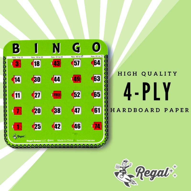Regal Games Regal Bingo Bulk Bingo Cards with Sliding Windows - Reusable Large Print Bingo Game Cards for Adults Large Group - 8 Pack, Green - Image 4