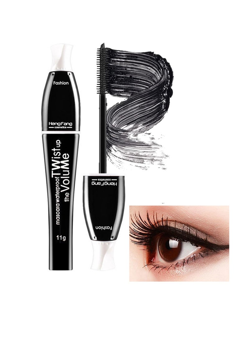 Excefore Black Curly Mascara, 2 PCS Waterproof Mascara, Black Mascara Long Lasting Thick Not Smudge, Fiber Mascara, Curly Mascara, Eye-Makeup, Easy to color, Mascara Black, Black - Image 1