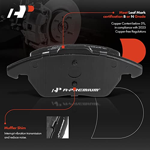 A-Premium Front Ceramic Disc Brake Pads Set Compatible with Select Audi and Volkswagen Models - For Jetta 2005-2018, Golf, Passat, A3 (Quattro), TT (Quattro), Beetle, CC, Eos, Gti, Jetta City, Rabbit - Image 2