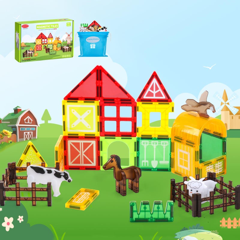 VANLINNY Magnetic Tiles FarmAnimal Magnet Toys for ToddlersKids Magnetic Building Blocks STEM Toys for Ages 38Constrution Sets EducationalCoolest Xmas Birthday Gifts for Boys and Girls - Image 3