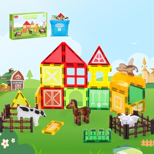VANLINNY Magnetic Tiles FarmAnimal Magnet Toys for ToddlersKids Magnetic Building Blocks STEM Toys for Ages 38Constrution Sets EducationalCoolest Xmas Birthday Gifts for Boys and Girls - Image 1