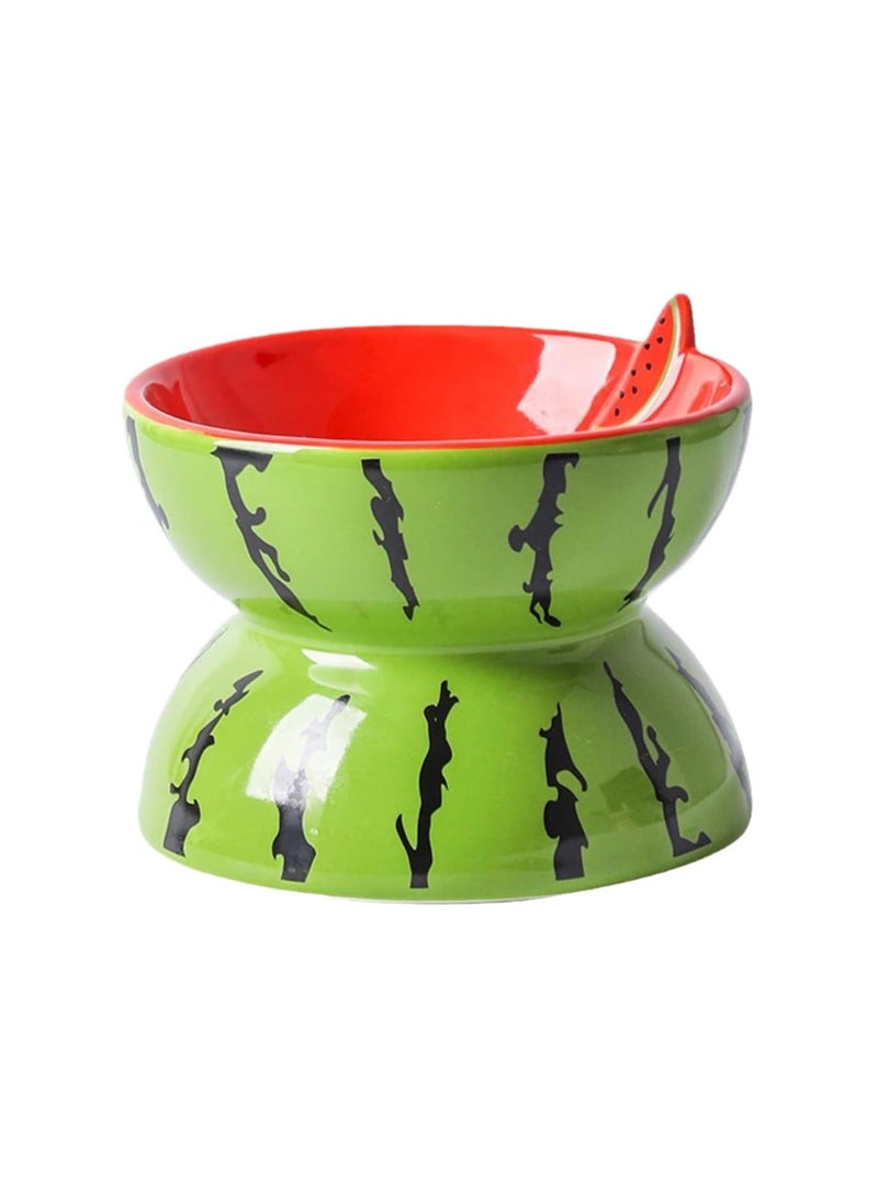 Cat Bowl Fruit Bowl Ceramic Cat Food Bowl To Protect The Cervical Vertebrae Oblique High Bowl Cat Food Water Bowl Dog Cat Rice Bowl - Flat Watermelon Bowl 250ml - Image 1