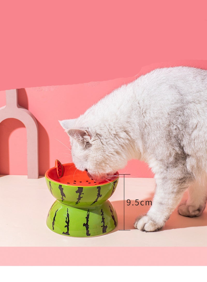 Cat Bowl Fruit Bowl Ceramic Cat Food Bowl To Protect The Cervical Vertebrae Oblique High Bowl Cat Food Water Bowl Dog Cat Rice Bowl - Flat Watermelon Bowl 250ml - Image 3