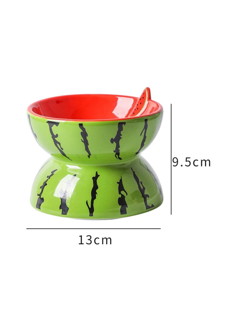 Cat Bowl Fruit Bowl Ceramic Cat Food Bowl To Protect The Cervical Vertebrae Oblique High Bowl Cat Food Water Bowl Dog Cat Rice Bowl - Flat Watermelon Bowl 250ml - Image 2