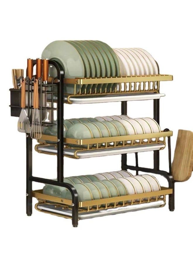 Generic 3-tier gold organizer Multi-purpose spoon and fork drainer for plates and cups Metal drainer with 3 plastic drainers  - Image 1