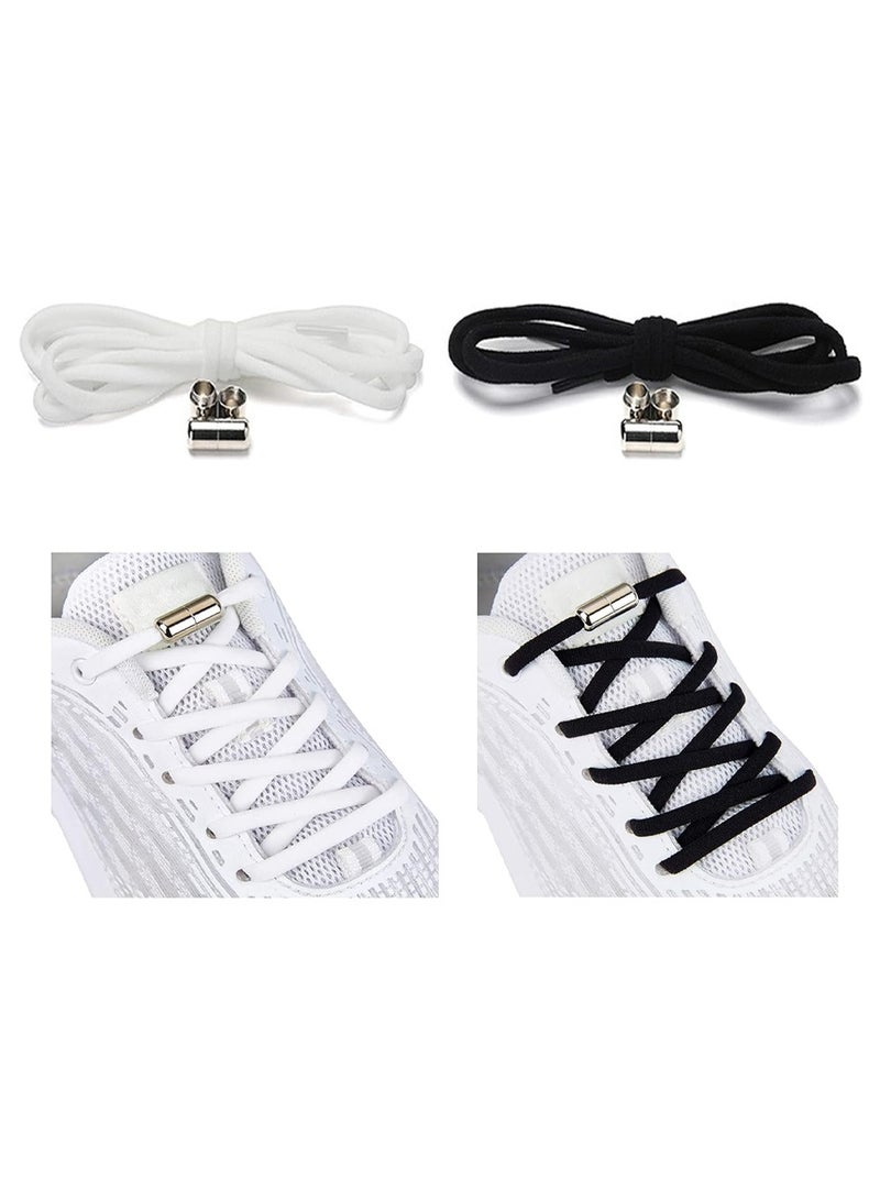 SYOSI 2 Pairs No Tie Elastic Half round Laces with Quick Release, Elastic Shoelaces with Metal Clasps Buckles, Adjustable Lock Tieless Shoe Laces Replacement for Trainers Walking Hiking All Shoes - Image 1