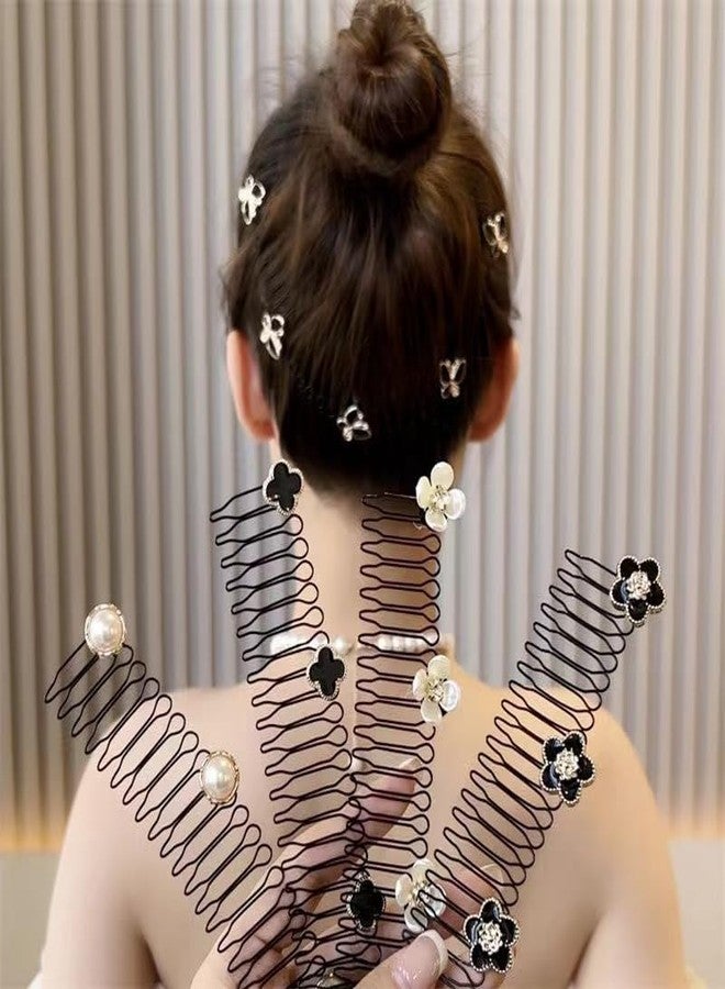 DORMITORRY Elegant Flower Hair Comb Set for Women, Stylish Black Spiral Clips with Pearl and Floral Designs, Perfect for Weddings, Parties, Daily, and Chic Updo Hairstyles, 1 Pcs - Multi Design. - Image 1