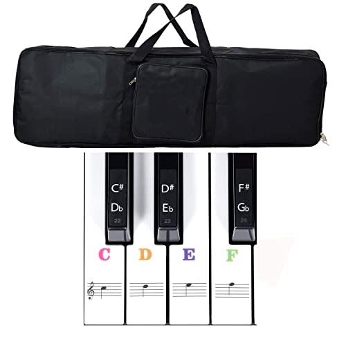 DOMENICO Piano Keyboard Stickers For 88/61/54/49/37 Key, Bold Letter Piano Stickers For Learning, Removable Piano Keyboard Letters, Notes Label For Beginners And Kids, Colorful With Piano Bag,Black - Image 1