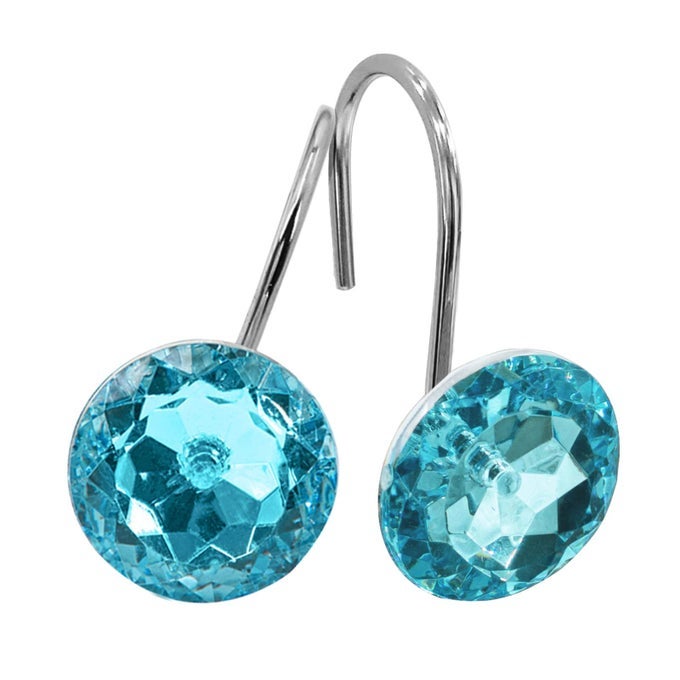TEAL BLUE SHOWER CURTAIN HOOKS RINGS METAL SHOWER HOOKS FOR TURQUOISE SHOWER CURTAIN LINER AQUA RUST PROOF SHOWER RINGS FOR CURTAIN AND SHOWER ROD 12 PACK BATHROOM SET