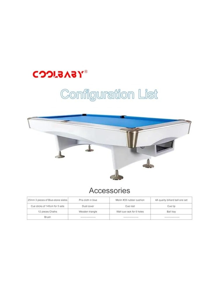 Cool Baby Style 9 ft Billiards Table - Professional Pool Table - Includes Full Set of Balls 5 Cue Sticks Chalk and Felt Brush - Perfect for Family Game Room White  - Image 2