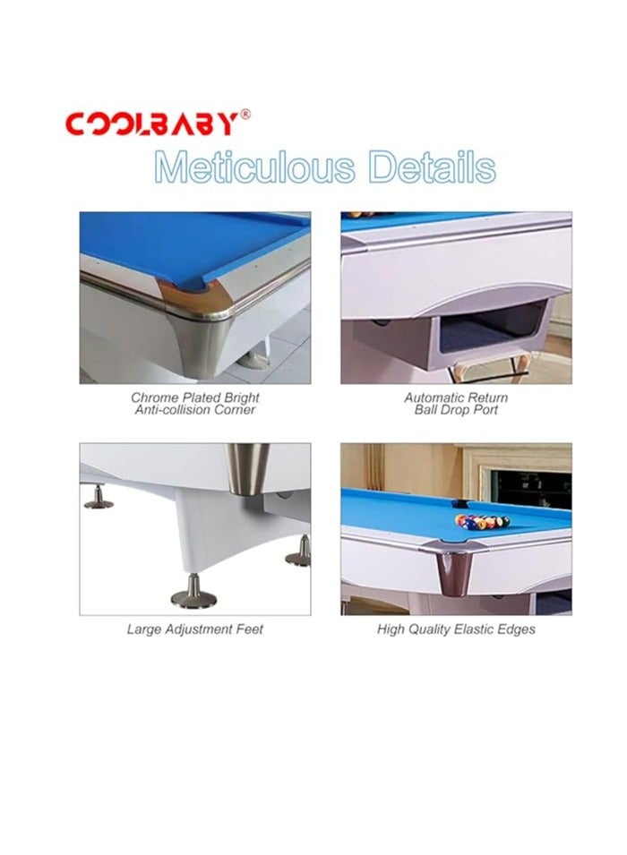 Cool Baby Style 9 ft Billiards Table - Professional Pool Table - Includes Full Set of Balls 5 Cue Sticks Chalk and Felt Brush - Perfect for Family Game Room White  - Image 4