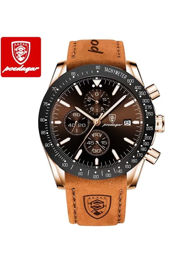 POEDAGAR Men's Watch Quartz Luxury Leather Waterproof Chronograph Watch  - Image 1