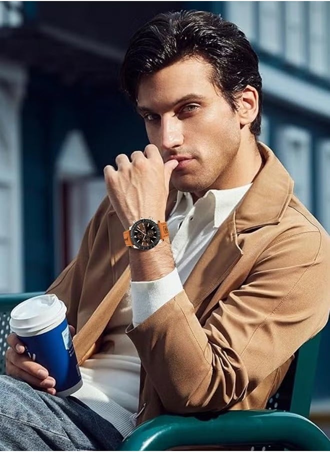 POEDAGAR Men's Watch Quartz Luxury Leather Waterproof Chronograph Watch  - Image 2