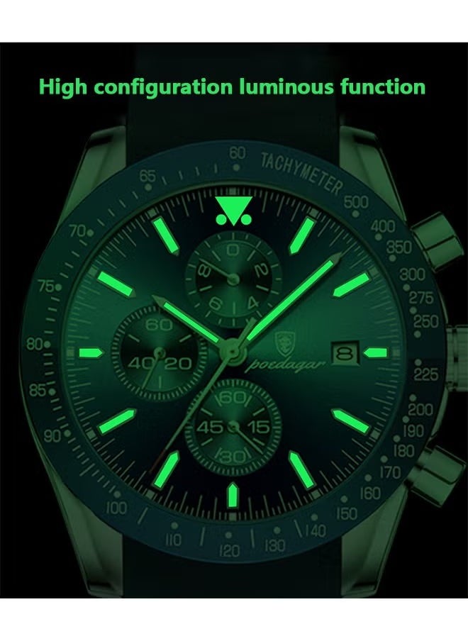 POEDAGAR Men's Watch Quartz Luxury Leather Waterproof Chronograph Watch  - Image 5