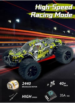 هارفستوي سيارات هافت RC بدون فرشاة بمقياس 1/14، مزودة بمصابيح أمامية LED للمبتدئين. سرعة 60 كم/ساعة، رباعية الدفع، للطرق الوعرة. سيارة تحكم عن بُعد للكبار والصغار. ألعاب وهدايا.  - Image 2