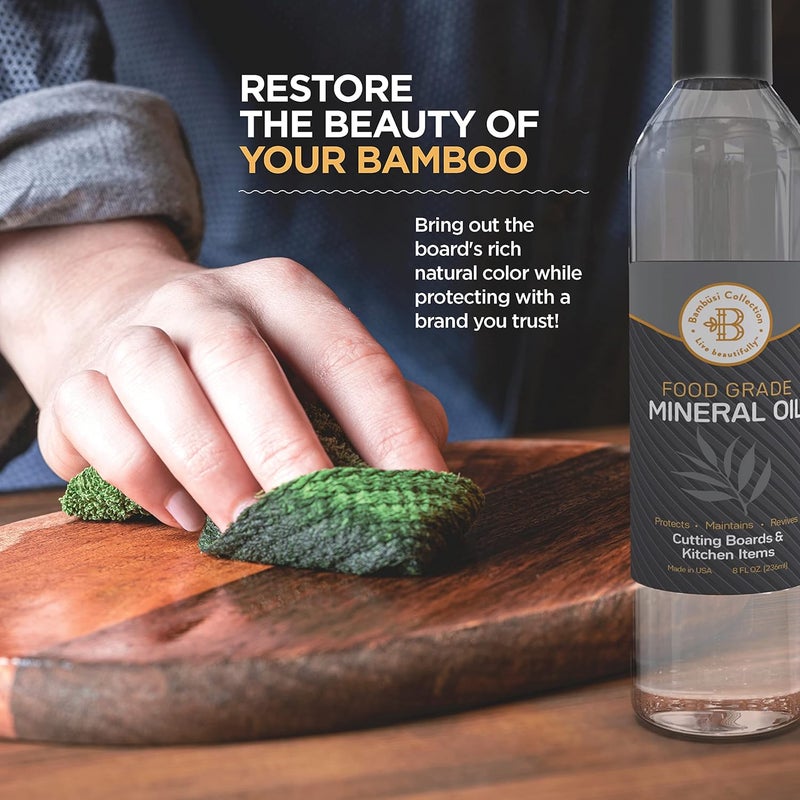 Bambüsi Mineral Oil for Wood Cutting Board - Food Grade Butcher Block Oil Conditioner, Cutting Board Oil for Bamboo, Teak, Wood Countertops, Knives, Utensils, Meat Grinder, Soapstone, Marble, 12 oz by Bambusi - Image 4