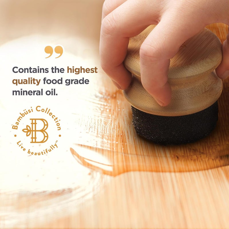 Bambüsi Mineral Oil for Wood Cutting Board - Food Grade Butcher Block Oil Conditioner, Cutting Board Oil for Bamboo, Teak, Wood Countertops, Knives, Utensils, Meat Grinder, Soapstone, Marble, 12 oz by Bambusi - Image 3