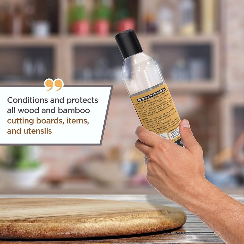 Bambüsi Mineral Oil for Wood Cutting Board - Food Grade Butcher Block Oil Conditioner, Cutting Board Oil for Bamboo, Teak, Wood Countertops, Knives, Utensils, Meat Grinder, Soapstone, Marble, 12 oz by Bambusi - Image 5