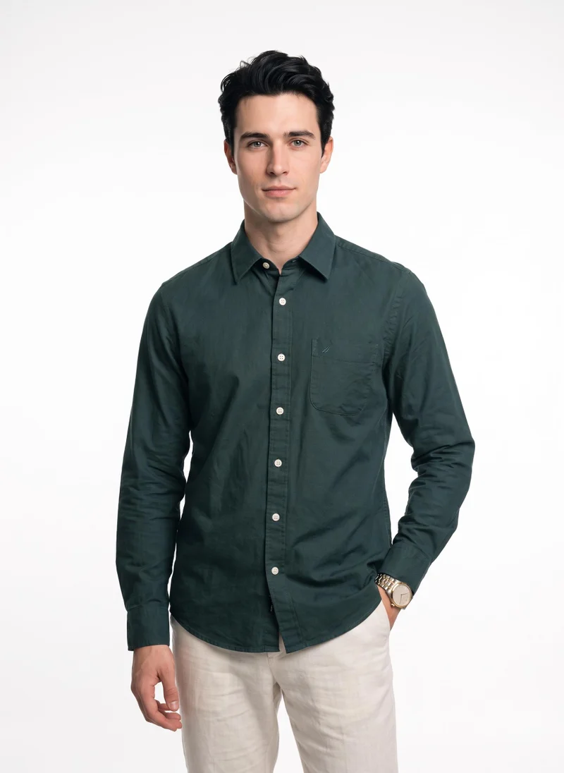 نوتيكا Men's Solid Long Sleeve Oxford Shirt