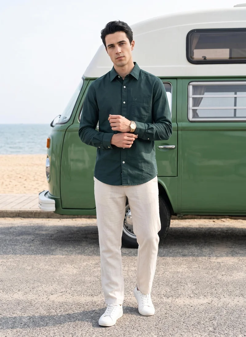 نوتيكا Men's Solid Long Sleeve Oxford Shirt