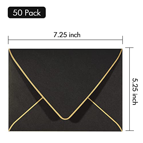 AZAZA A7 Black Envelopes 5 x 7,50Pack,- For 5x7 Cards| Self Seal| Perfect for Weddings, Invitations, Photos, Graduation, Baby Shower| Thick Luxury Paper|5.25 x 7.25 Inches (Black) - Image 2