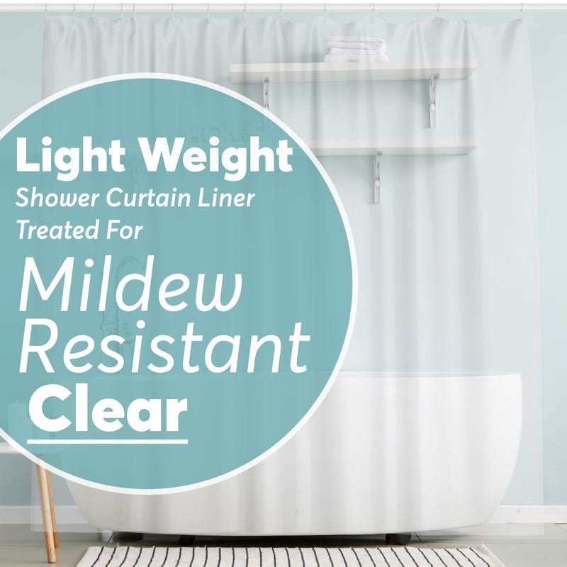 BigFoot Shower Curtain Liner 72 x 72 PEVA Light Weight Shower Curtain with 12 Rustproof Metal Grommet and 3 Magnetic Weights Odor Free and Compatible with Standard Showers Clear