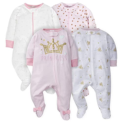 Gerber Baby Girls 4 Pack Sleep 'N Play Footie Assorted colors 0-3 Months, Castle - Image 2