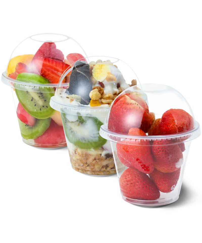 Aatriet 9 oz Clear Plastic Cups with Lids NO HOLE 30 Sets Fruit Cups for Party Disposable Parfait Cup for Dessert Pudding Cake Ice Cream Cupcake Snacks