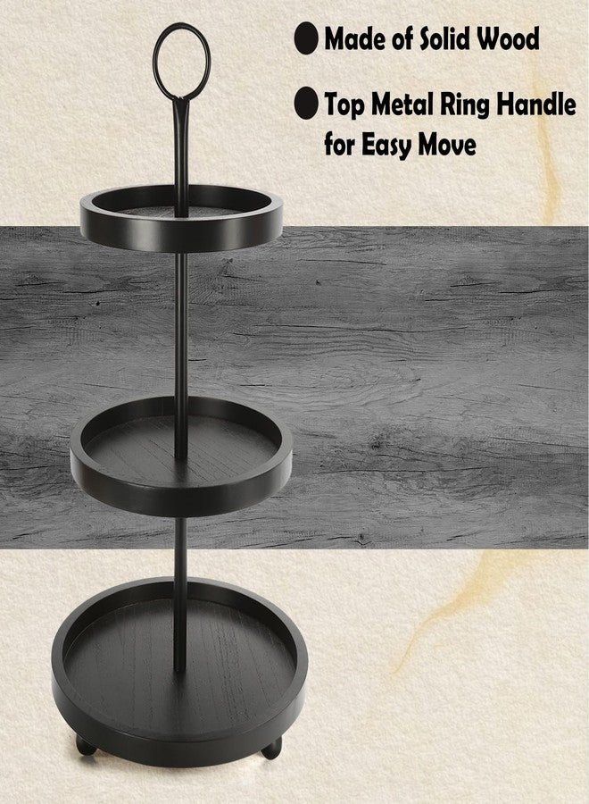 SYNCVIBE Wooden 3 Tiered Tray Stand, Rustic Farmhouse Black Decorative Trays, Cupcake & Dessert Serving Display with Metal Handles, Adjustable Tiered Tray for Home Kitchen Decor, Coffee Bar - Image 3