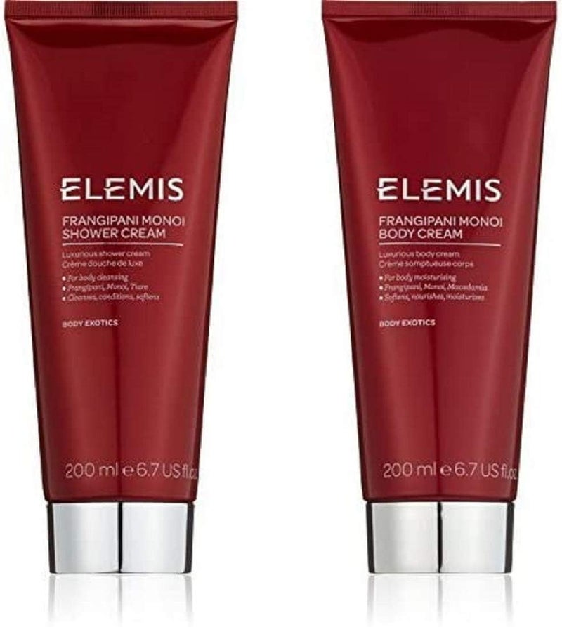 ELEMIS Frangipani Monoi Shower Cream Body Lotion Duo Nourishing Bodycare Set with Essential Oils Hydrating Cleanser Moisturizer for Soft Smooth Skin 2 x 200ml
