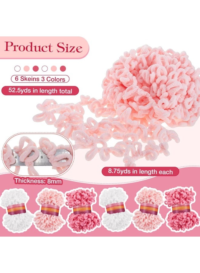 6 Pack Finger Loops Yarn Bulk, Soft Chunky Yarn for Crocheting, 6 Skeins Loop Blanket Yarn for Beginners Knitting No Needles or Hooks (White, Light Pink, Dark Pink) - Image 2
