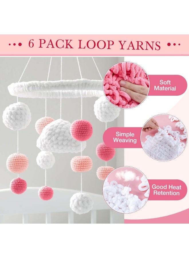 6 Pack Finger Loops Yarn Bulk, Soft Chunky Yarn for Crocheting, 6 Skeins Loop Blanket Yarn for Beginners Knitting No Needles or Hooks (White, Light Pink, Dark Pink) - Image 3