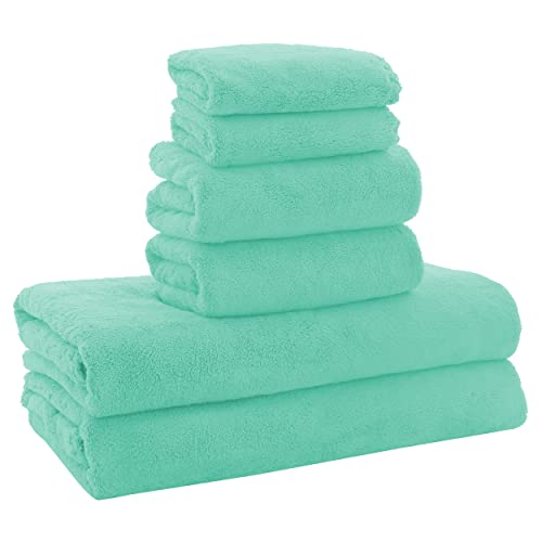MOONQUEEN Ultra Soft Towel Set - Quick Drying - 2 Bath Towels 2 Hand Towels 2 Washcloths - Microfiber Coral Velvet Highly Absorbent Towel for Fitness, Bathroom, Sports, Yoga, Travel-Grey 6 Pcs - Image 1