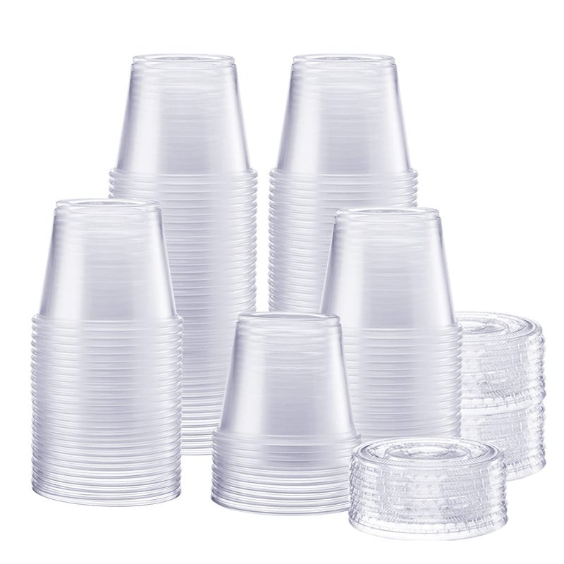 Gusto GUSTO 55 oz  200 Count Clear Disposable Plastic Portion Cups with Lids  Souffl Cups Jello Shot Cups With Lids Clear Plastic Containers Perfect for salad Dressing and More 