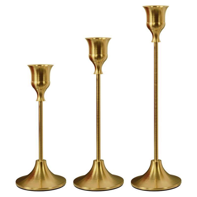 NLBTW Brass Gold Candlestick Holders Taper Candle Holders Set of 3 Vintage Candle Sticks Holder Decor Used as Fireplace Mantel or Table Centerpieces for Wedding Dinning Party - Image 2
