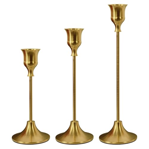 NLBTW Brass Gold Candlestick Holders Taper Candle Holders Set of 3 Vintage Candle Sticks Holder Decor Used as Fireplace Mantel or Table Centerpieces for Wedding Dinning Party - Image 1