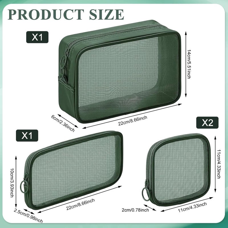 M'AYCREATE MAYCREATE® Makeup Organizer Bag 4pcs Set, Mesh Toiletry Makeup Pouch Bag Combo, 4 Sizes Zipper Cosmetic Pouch Bags Cash Pouches Accessories Organizer - Green - Image 2