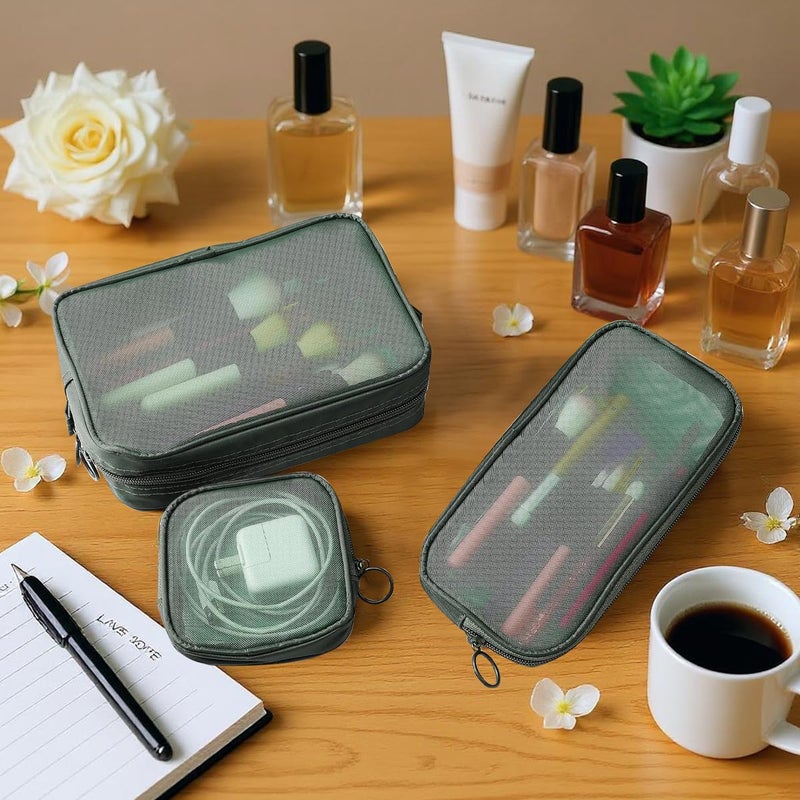 M'AYCREATE MAYCREATE® Makeup Organizer Bag 4pcs Set, Mesh Toiletry Makeup Pouch Bag Combo, 4 Sizes Zipper Cosmetic Pouch Bags Cash Pouches Accessories Organizer - Green - Image 5