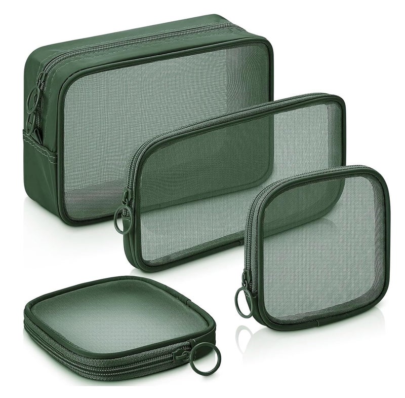 M'AYCREATE MAYCREATE® Makeup Organizer Bag 4pcs Set, Mesh Toiletry Makeup Pouch Bag Combo, 4 Sizes Zipper Cosmetic Pouch Bags Cash Pouches Accessories Organizer - Green - Image 1