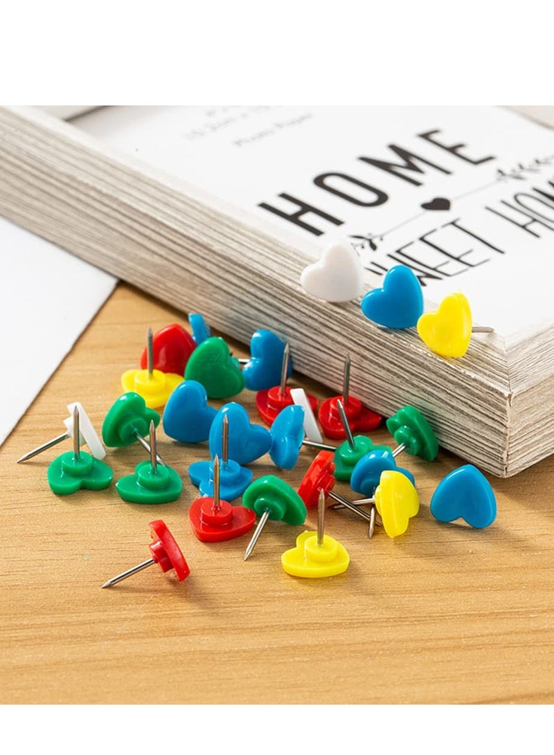 Colorful Heart-Shaped Push Pins, Plastic Thumb Tacks for Wall, Whiteboard, Cork Board, Office Map Markers, and Bulletin Board - 100 Pieces Set - Image 4