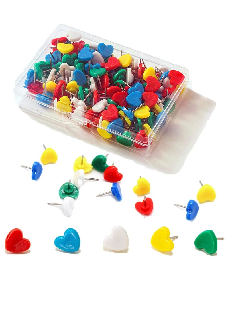 Colorful Heart-Shaped Push Pins, Plastic Thumb Tacks for Wall, Whiteboard, Cork Board, Office Map Markers, and Bulletin Board - 100 Pieces Set - Image 1