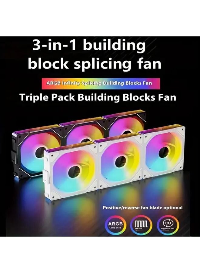 3 In 1 ARGB Infinite Loop Light Effect Splicing White Fan PWM 800 2000RPM Case Cooler - Image 2