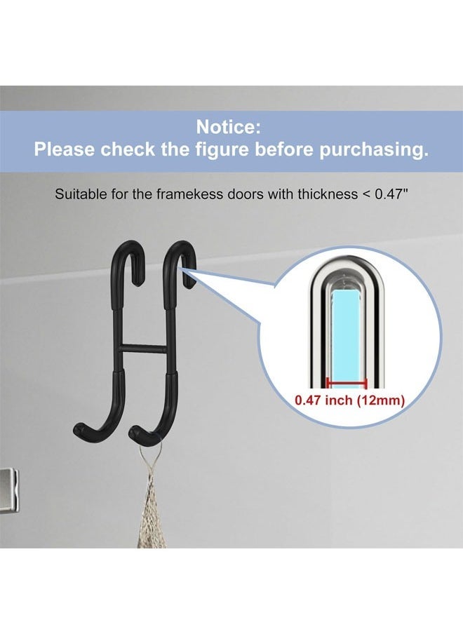 Hihonor 2 Pack Shower Door Hooks, 304 Stainless Steel Over Door Hooks, Towel Hooks for Bathroom Frameless Glass Shower Door 0.47"(12mm), Drilling-Free Hanger Shower Hooks, Matte Black  - Image 4