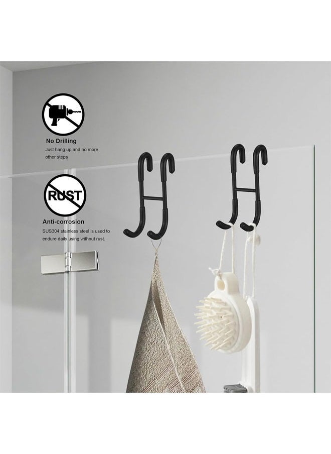 Hihonor 2 Pack Shower Door Hooks, 304 Stainless Steel Over Door Hooks, Towel Hooks for Bathroom Frameless Glass Shower Door 0.47"(12mm), Drilling-Free Hanger Shower Hooks, Matte Black  - Image 2