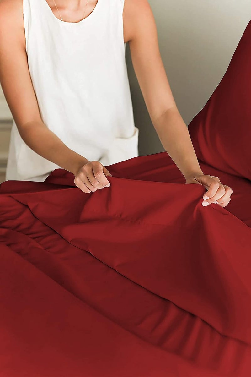 Filbert Luxurious Homes Series 400TC Egyptian Cotton Bedsheet Single Bed 60 x 90 with 1 Piece Pillow Cover Size18x28Burgundy - Image 3