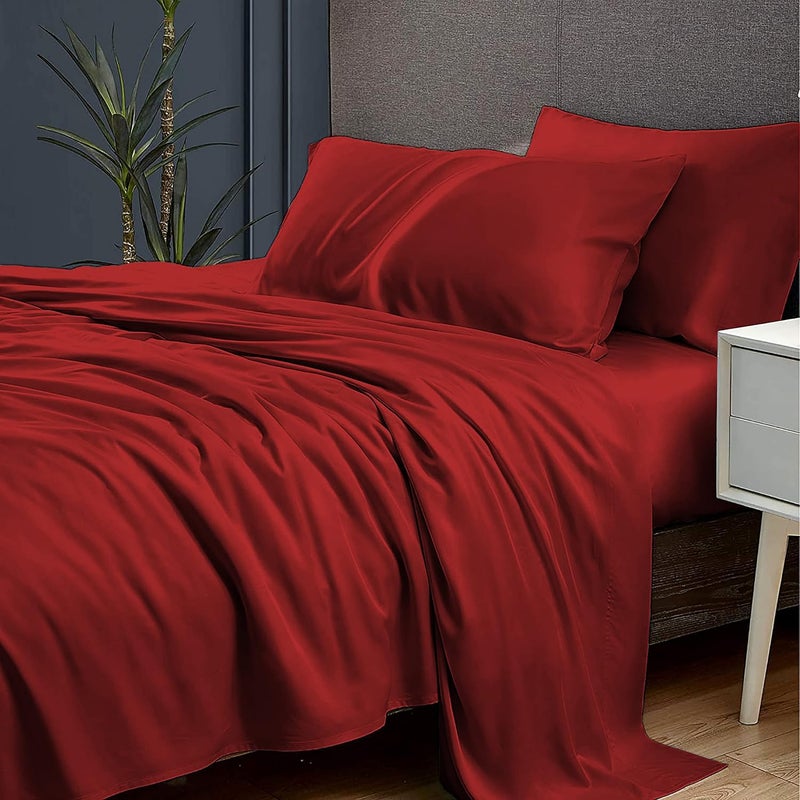 Filbert Luxurious Homes Series 400TC Egyptian Cotton Bedsheet Single Bed 60 x 90 with 1 Piece Pillow Cover Size18x28Burgundy - Image 1