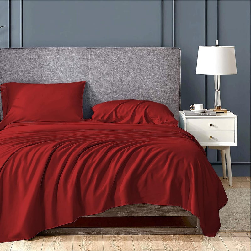 Filbert Luxurious Homes Series 400TC Egyptian Cotton Bedsheet Single Bed 60 x 90 with 1 Piece Pillow Cover Size18x28Burgundy - Image 2